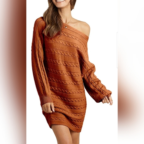 Sweaters - 🌨Winter Off Shoulder Sweater Dress Cable